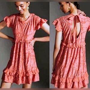 Anthropologie Ruffle Knit Mini Dress – Pink – Size S